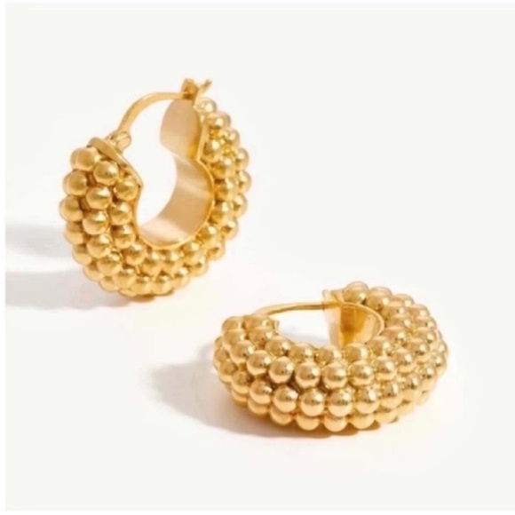 Anthropologie Jewelry - New! Anthropologie Valley Gold Beaded Huggie Earrings (1052) NWOT